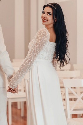 Vestidos de noiva coluna com decote quadrado e lantejoulas e manga comprida_4