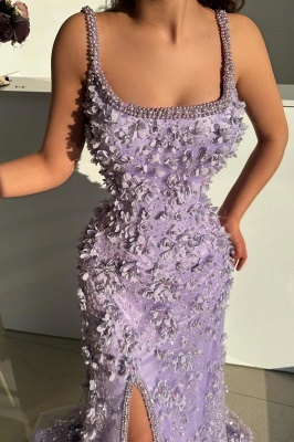 Robe de bal en satin à encolure carrée et perles appliquées en dentelle_2