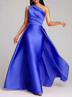 Stilvolles One-Shoulder Satin Rüschen A-Linie Ballkleid Langes Abendkleid_5