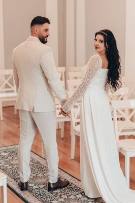 Vestidos de noiva coluna com decote quadrado e lantejoulas e manga comprida_3