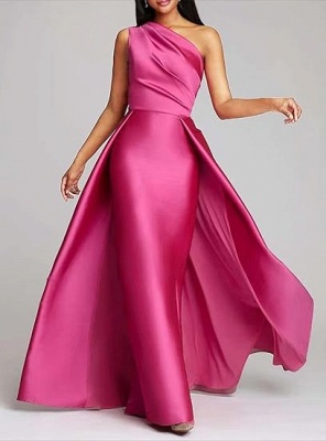 Stilvolles One-Shoulder Satin Rüschen A-Linie Ballkleid Langes Abendkleid_8