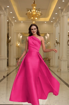 Stilvolles One-Shoulder Satin Rüschen A-Linie Ballkleid Langes Abendkleid