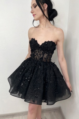 Vestidos de noiva curtos com apliques de renda e linha A sem alças_2