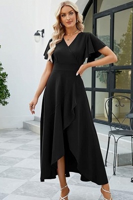 Elegantes V-Ausschnitt Hi-Lo Chiffon Kurzarm A-Linie Ballkleid_4