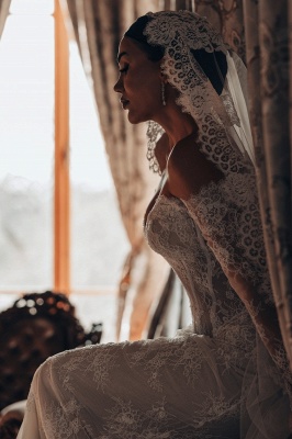 Off-the-Shoulder Applikationen Spitze Meerjungfrau Brautkleider Langarm_4