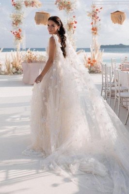 A-Linie Brautkleider mit V-Ausschnitt, Applikationen und Spitze und Schlitz_7