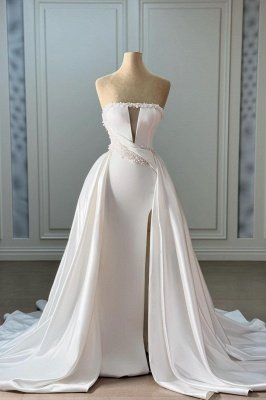 Strapless Beading Split Front Mermaid Prom Dresses with Train_1