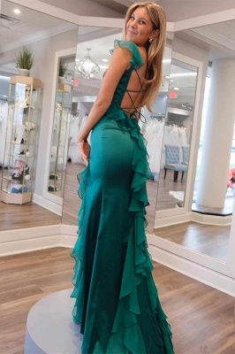 Eckiger Ausschnitt, Satin, Schnürung, Schlitz vorn, Säulen-Ballkleid_4