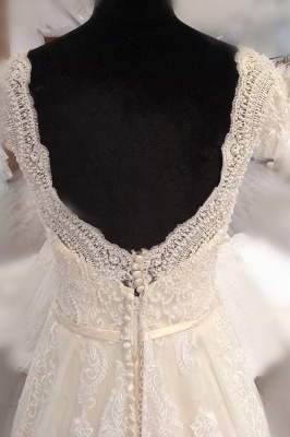 Vintage bodenlangen V-Ausschnitt A-Linie ärmelloses Tüll Brautkleid mit Applikationen_3