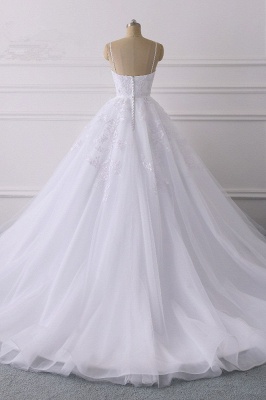 Premium A-Line Spaghetti Strap Floor Length Sleeveless Tulle Wedding Dress with Appliques_2