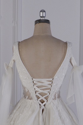Vintage Langarm V-Ausschnitt Pailletten Perlenstickerei Brautkleid mit Rüschen_7