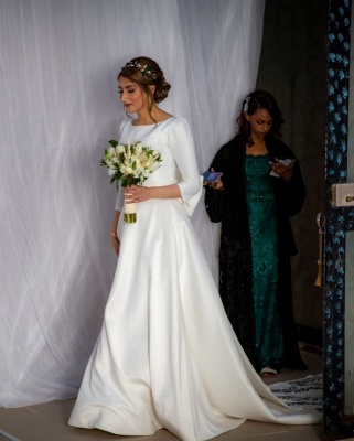 Élégantes robes de mariée à manches longues A-ligne | Appliques robes de mariée pas chères en ligne_5