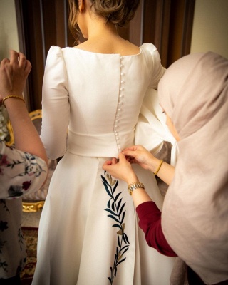 Élégantes robes de mariée à manches longues A-ligne | Appliques robes de mariée pas chères en ligne_2