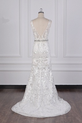 Charming Sheath Sequins V-Neck A-Line Floor Length Sleeveless Wedding Dress_6