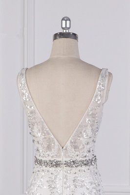 Charming Sheath Sequins V-Neck A-Line Floor Length Sleeveless Wedding Dress_7