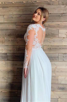 A-Line Sheer Тюль Кружева Дешевые Свадебные платья | Пляжное свадебное платье с длинным рукавом_2