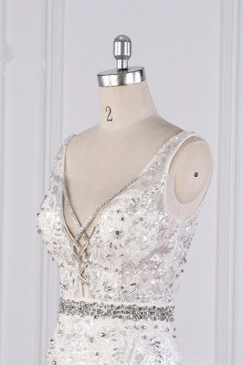 Charming Sheath Sequins V-Neck A-Line Floor Length Sleeveless Wedding Dress_5