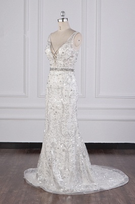 Charming Sheath Sequins V-Neck A-Line Floor Length Sleeveless Wedding Dress_4
