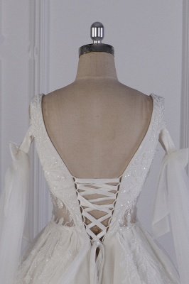 Vestido de novia vintage de manga larga con cuello en V y lentejuelas con volantes_7