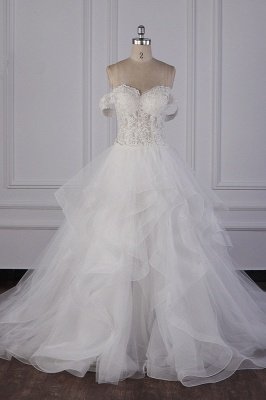 Chic Sweetheart Sleeveless Floor Length Tiered Tulle Wedding Dress with Appliques