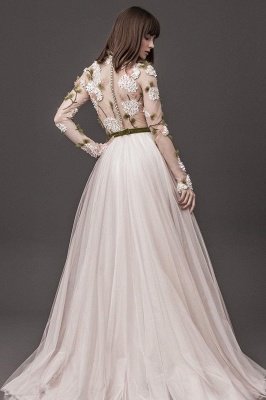 Кружева с длинным рукавом цветочные A-Line свадебные платья | Плиссированные тюль свадебные платья онлайн_2