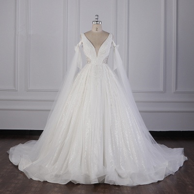 Vintage Long Sleeves V-Neck Sequins Beading Wedding Dress with Ruffles