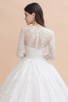 Гламурное свадебное платье с длинными рукавами и бусинами из белого / цвета слоновой кости с кружевными аппликациями_2
