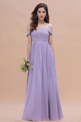 Off Shoulder Lace Chiffon Wedding Dress Aline Bridesmaid Dress_1