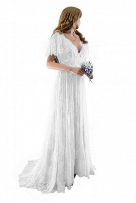 Unique Lace Half Sleeves Boho Wedding Dress | Chic Summer Beach Bridal Gowns_2
