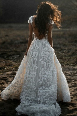 Romantic Ivory Lace Floor-length A-line Puffy Princess Wedding Dress_2
