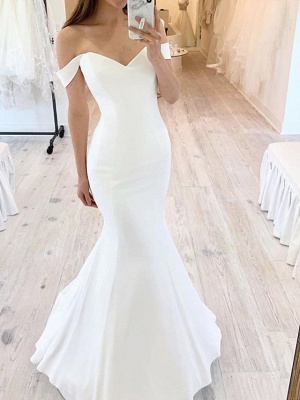 Schulterfreies weißes langes Brautkleid im Meerjungfrau-Stil