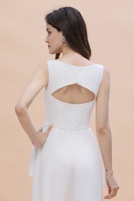 Weißer Jumpsuit mit V-Ausschnitt Hochzeit mit Seitenschlitz_8