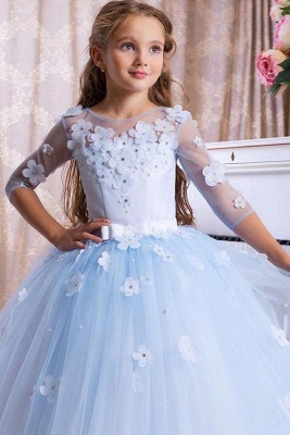 Half sleeves Sky blue Tulle Flower Girl Dresses