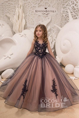 Belle robe de fille de fleur d'appliques florales en tulle 3D sans manches_4