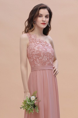 Vestido de dama de honor de Aline con estampado floral rosa empolvado de un hombro_7