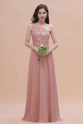 Vestido de dama de honor de Aline con estampado floral rosa empolvado de un hombro_4