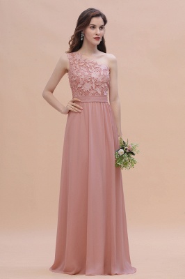 One Shoulder Dusty Pink Floral Pattern Aline Bridesmaid Dress_6