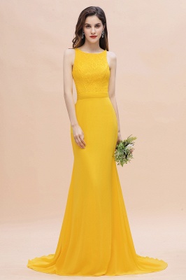 Ярко-желтое платье для подружки невесты с жемчужным вырезом и длинным свадебным платьем без рукавов_7