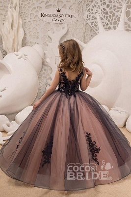 Belle robe de fille de fleur d'appliques florales en tulle 3D sans manches_2