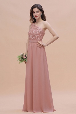 One Shoulder Dusty Pink Floral Pattern Aline Bridesmaid Dress_5