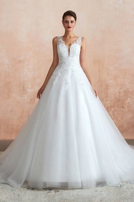 Carly | Robe de mariée sexy avec col en V et robe de mariée à la chapelle, robes de mariée abordables avec dentelle transparente_1