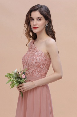 Vestido de dama de honor de Aline con estampado floral rosa empolvado de un hombro_9