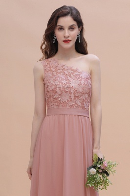 Vestido de dama de honor de Aline con estampado floral rosa empolvado de un hombro_8
