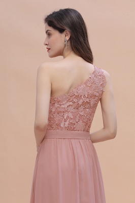 Vestido de dama de honor de Aline con estampado floral rosa empolvado de un hombro_10