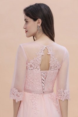 Romantic 3/4 Sleeves Pink Wedding Guest Dress Lace Appliques_9