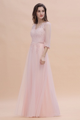 Romantic 3/4 Sleeves Pink Wedding Guest Dress Lace Appliques_6