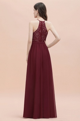 Темно-красное шифоновое платье с V-образным вырезом и бисером на спине без рукавов_3
