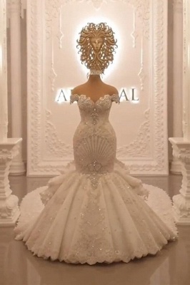 Luxurious Off-the-shoulder Cap Sleeves Mermaid Beading Wedding Dresses_2