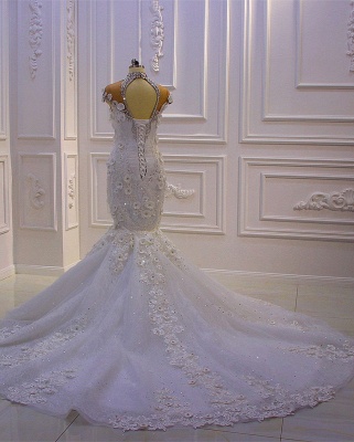 Off the shoulder sweetheart gems luxury flowers wedding dress_5