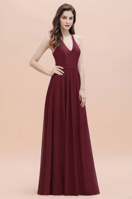 Темно-красное шифоновое платье с V-образным вырезом и бисером на спине без рукавов_4